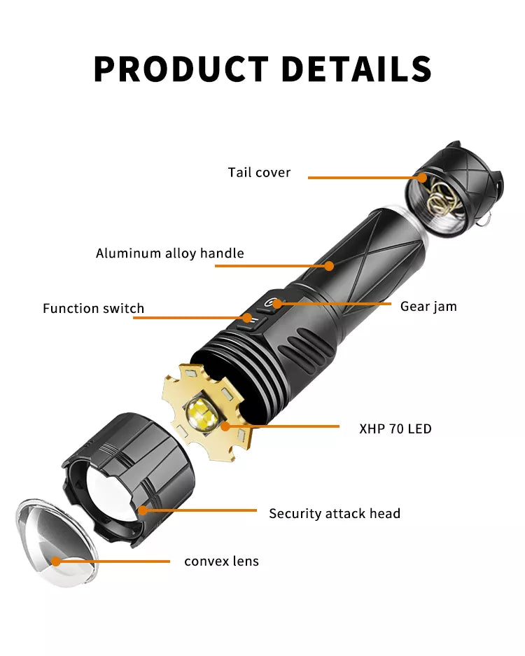 Linterna LED Recargable, 30W, 2000 lúmenes, recargable