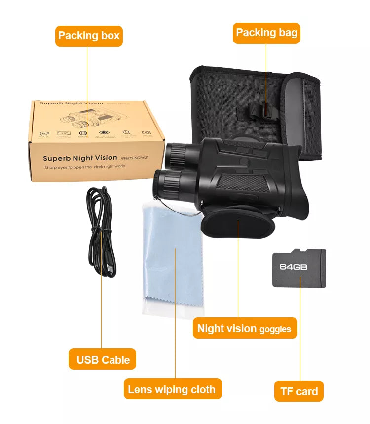 Binocular 64G 1080p  de largo alcance visión IR NV800S