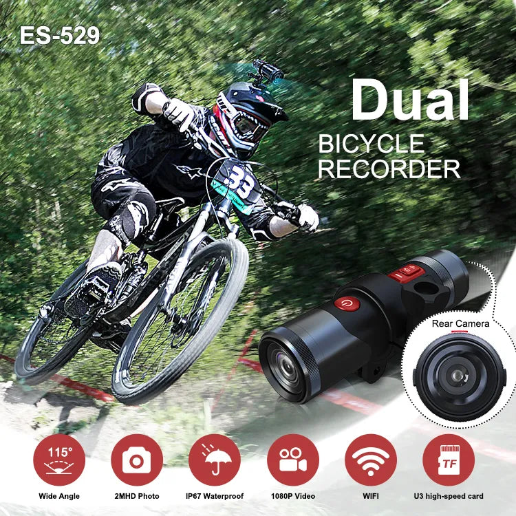 Cámara Dvr para bicicletas y motocicletas, videocámara frontal y trasera Dual de 1080P.